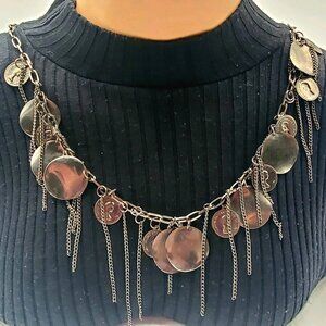 Metallic Tone Coin Statement Necklace